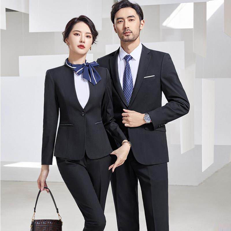 无领西装套装女春秋2025新款职业装4S男销售员正装酒店前台工作装