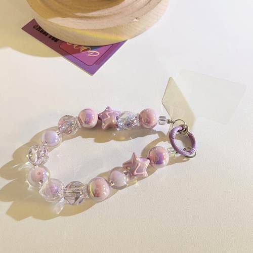 ins欧美紫色系星星串珠链条手腕式通用手机壳ccd相机挂饰手机挂绳