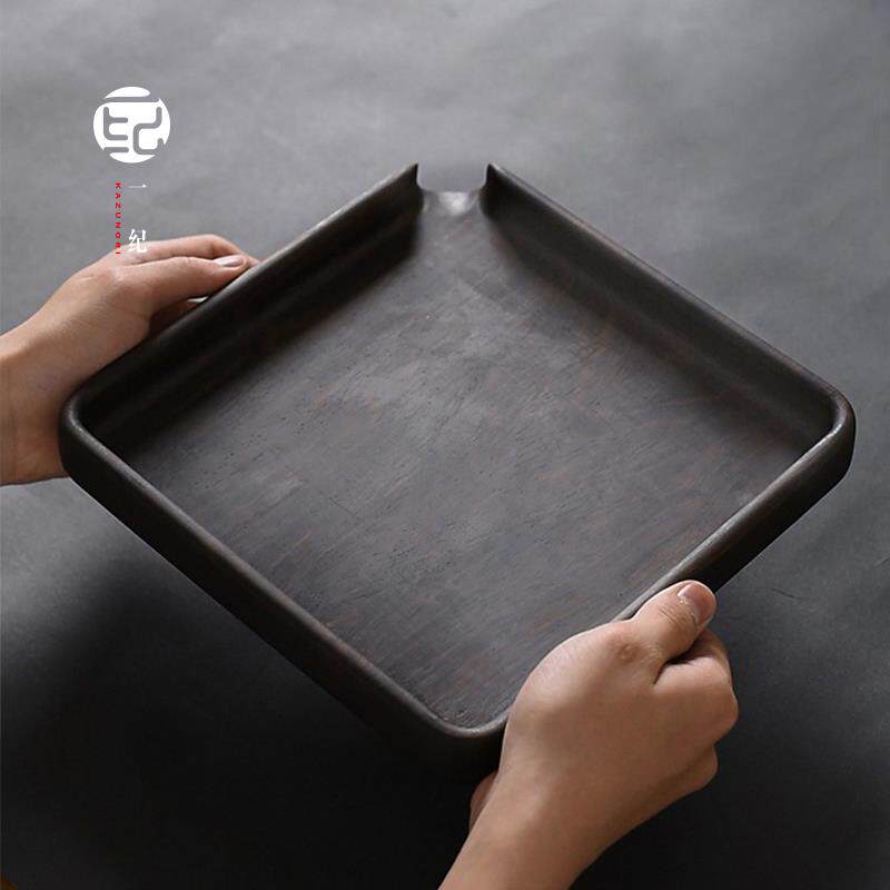 实木一体黑檀木茶饼分茶盘普洱茶盒托盘撬茶盘开茶盘赏茶盘评审盘