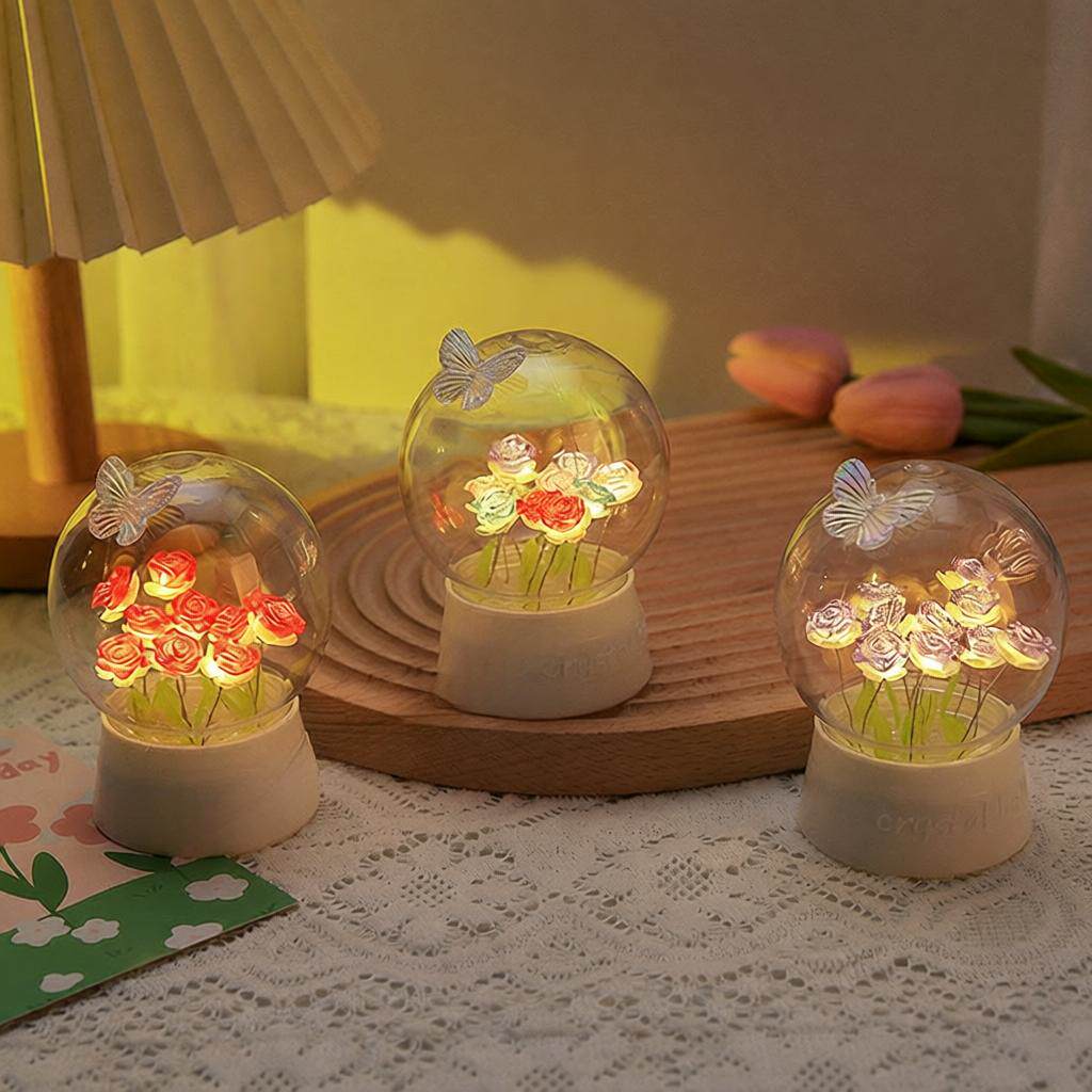水晶球玫瑰花郁金香diy小夜灯