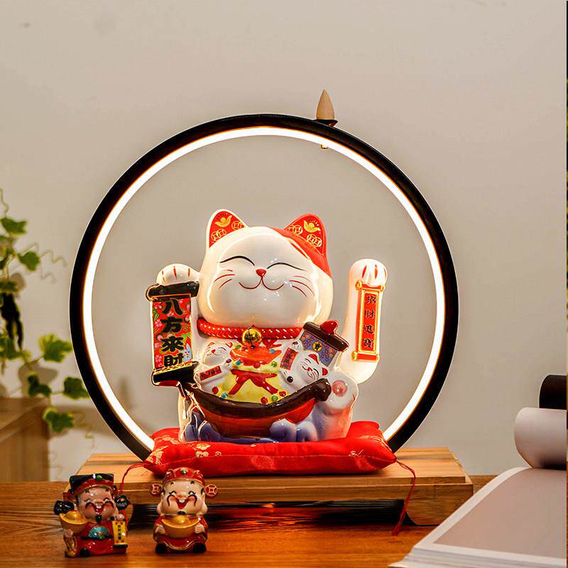 招财猫自动招手摆件小客厅陶瓷创意店铺发财猫收银柜台装饰开业礼