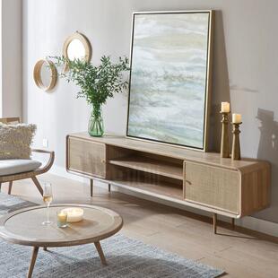 北欧实木电视柜小户型简易藤编地柜现代简约卧室客厅储物柜民宿