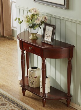 美式玄关柜轻奢风客厅走廊桌子半圆端景台隔断装饰美式靠墙置物L&