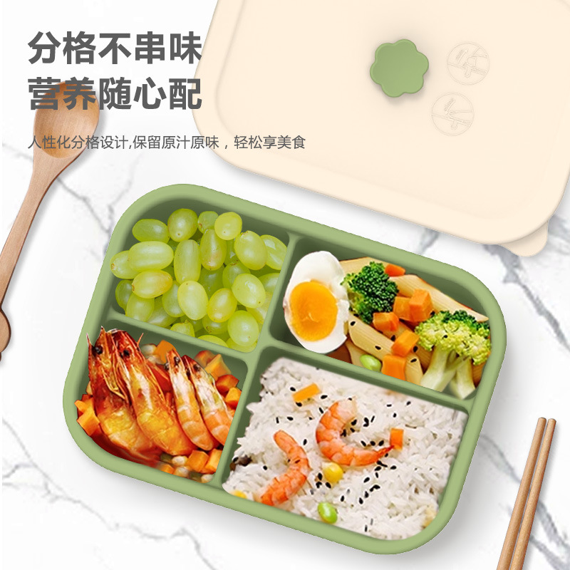 新品可微波炉加热硅胶饭盒上班便携式便当盒带盖保鲜盒分格午餐盒