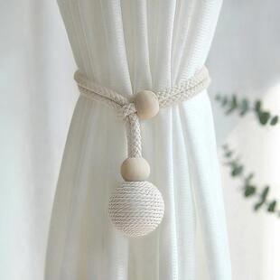 新款棉绳窗帘捆绑带挂球装饰白色纱帘结婚装饰绑绳收拢扣环扎束带