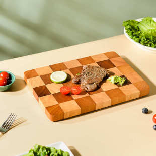 创意棋盘格菜板批发家用厨房砧板榉木切菜板圆菜墩实木刀粘案板