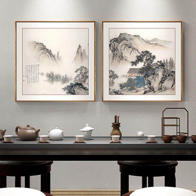 中式山水画国画客厅挂画中国风沙发背景墙装饰画书房餐厅茶室壁画