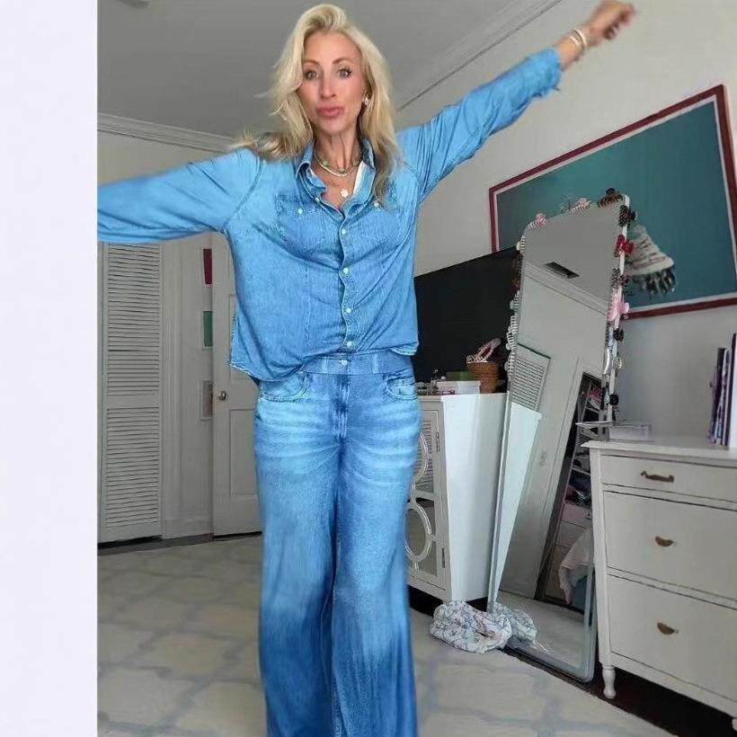Elastic denim color set for women, two pairs