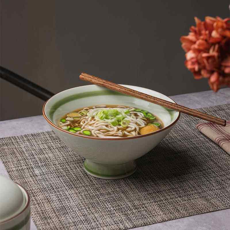 莳绘金缮手工7.5寸高脚斗笠碗面碗家用陶瓷饭碗沙拉碗拉面碗商用