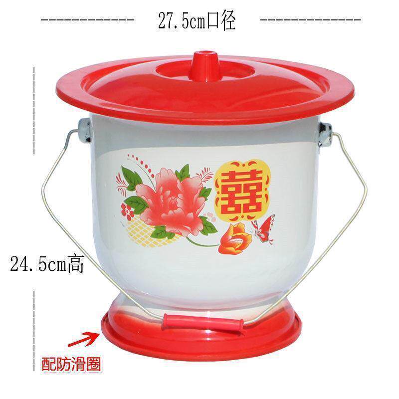 加厚大号搪瓷高脚痰盂.儿童座便器 老人痰盂 带盖搪瓷花兰桶