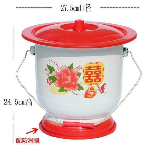 加厚大号搪瓷高脚痰盂.儿童座便器 老人痰盂 带盖搪瓷花兰桶