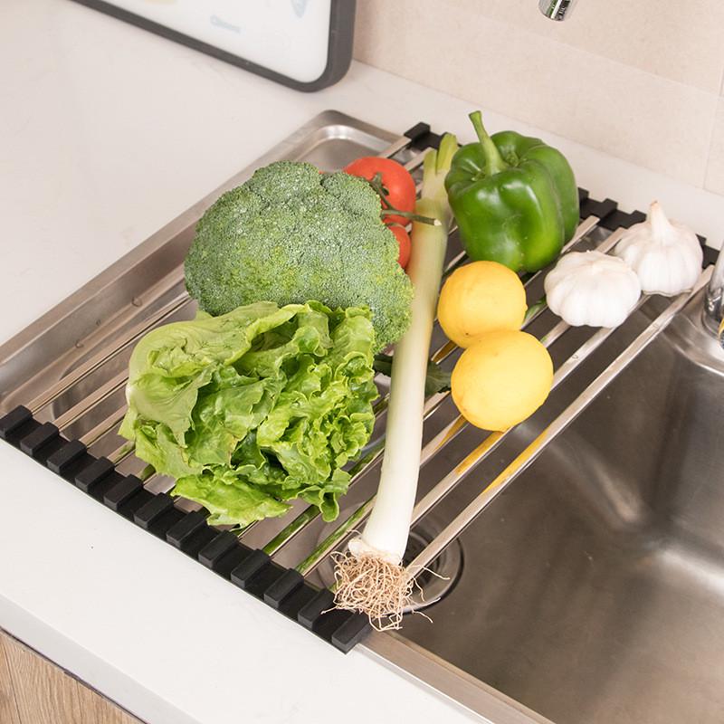 厨房家用304不锈钢桌面一体可折叠方形碗碟水杯卷帘水槽沥水碗架