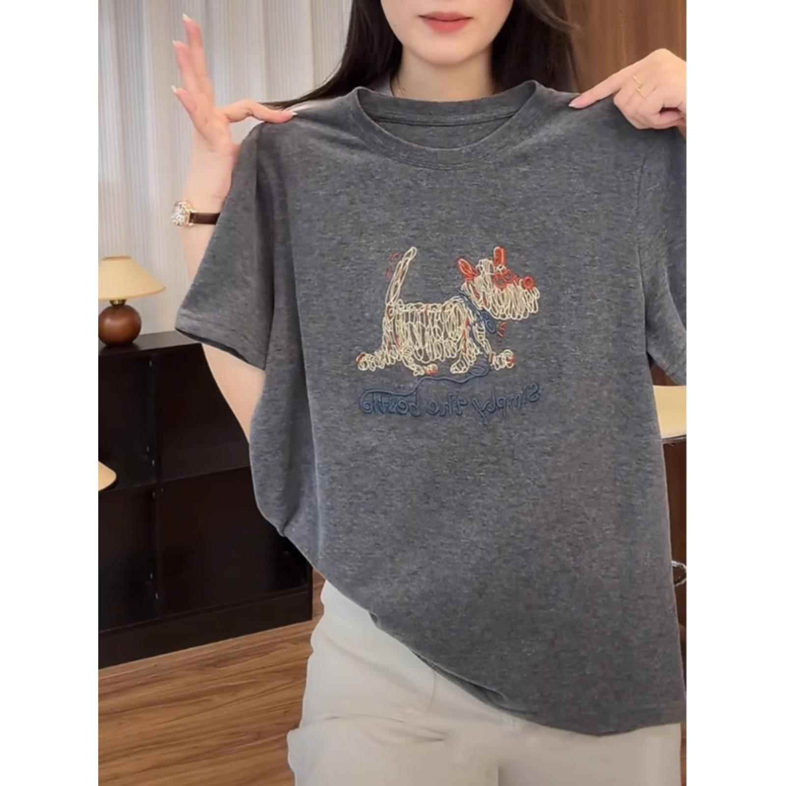 纯棉正肩短袖T恤女2025夏新款宽松韩版大码女装时尚百搭圆领上衣