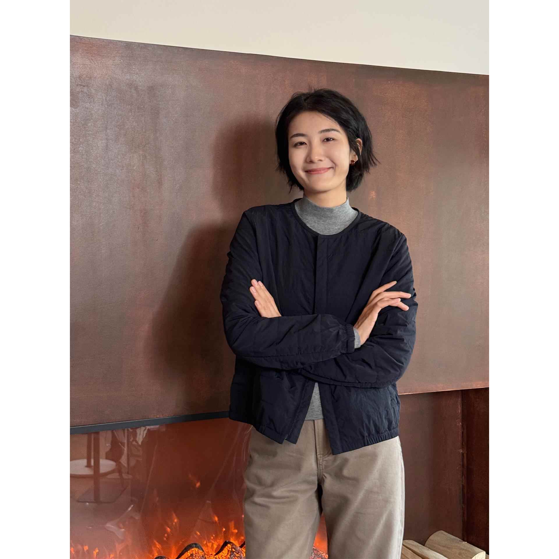 浪清藏青色衔缝轻薄棉服女2025新款秋冬通勤显瘦保暖内搭棉衣外套