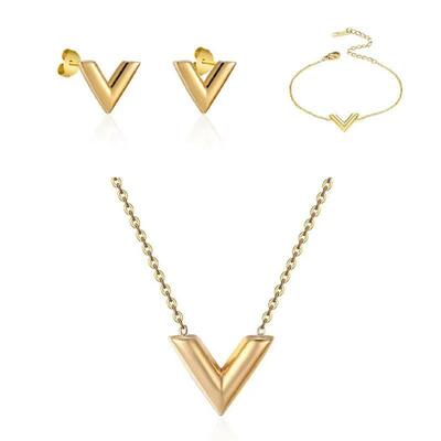 Simple Design Stainless Steel Letter V Necklace Bracelet Ear
