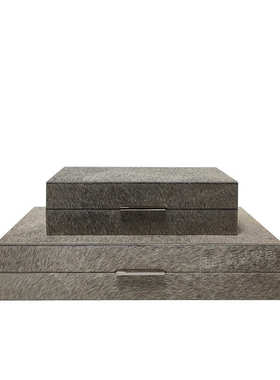 现代轻奢灰色马毛首饰盒衣帽间样板房装饰盒梳妆台收纳饰品盒摆件