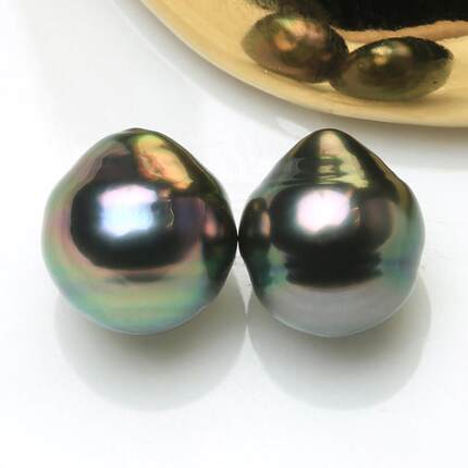 【精品螺纹大溪地】7mm天然海水孔雀绿巴洛克黑珍珠散珠配对 BNX