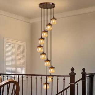 楼风格 式 复古大吊灯l254ft长吊梯灯别墅楼间中古客厅法挑空复o式