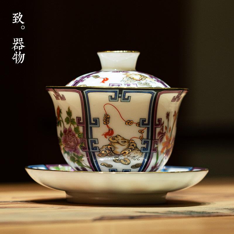 白瓷盖碗茶杯单个羊脂玉瓷茶壶不烫手三才茶碗泡茶壶功夫茶具套组