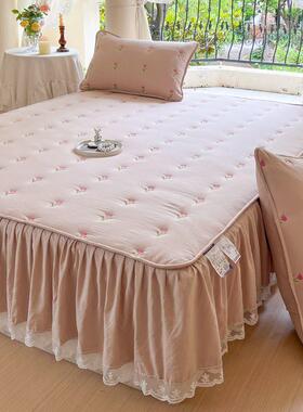 ek+P9aR8合2025新款水洗棉夹棉花边厚床笠床裙二梦一加床罩席思床