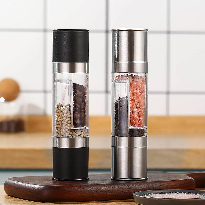 海盐胡椒粉碾碎器双头研磨器手动不锈钢研家用玻璃磨粉瓶