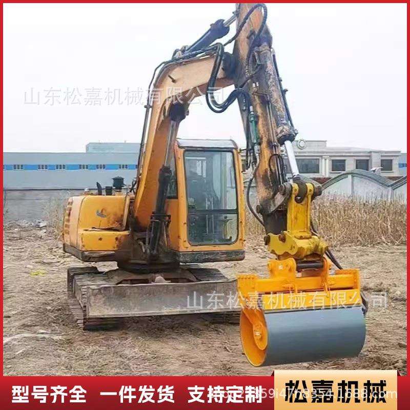 挖掘机滚筒夯水泥路面地基打夯机河堤护坡压实机振动液压夯实机