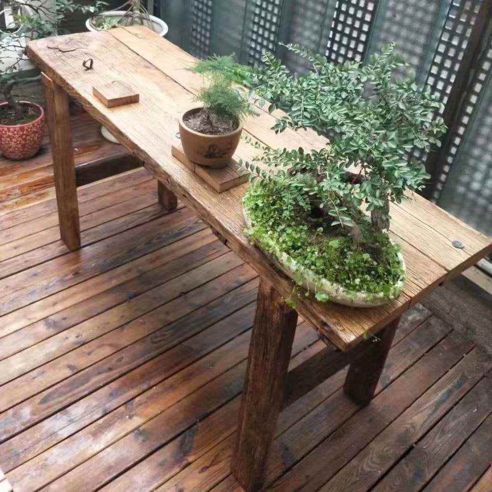 老门板桌原木旧木板吧台复古墙板风化纹理板材老榆木茶台