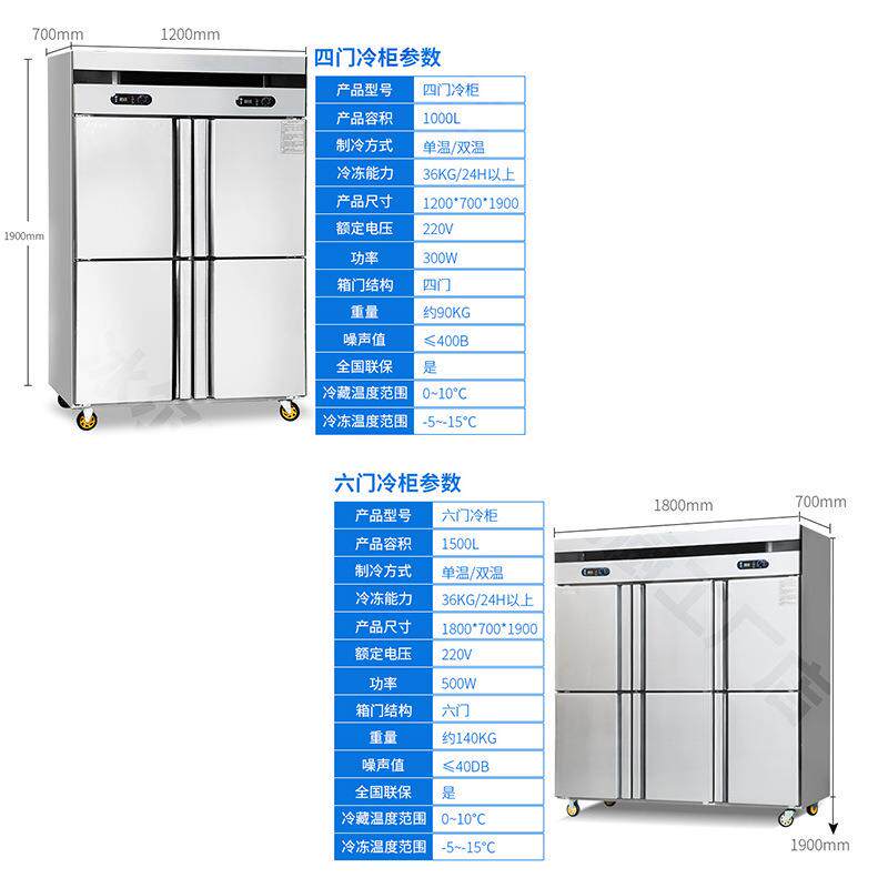 商用四门冰箱冷藏冷冻双温立式大容量四六门冰柜风冷直冷酒店厨房