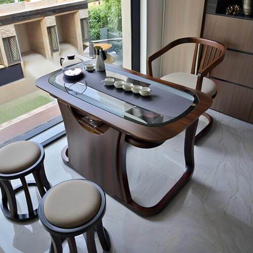 小户型新中式阳台茶桌椅组合轻奢实木家用烧水壶嵌入一体小茶台