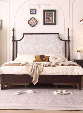美UJD式复古全木床法式中古风实双人床181米主卧床.5米轻奢储.物