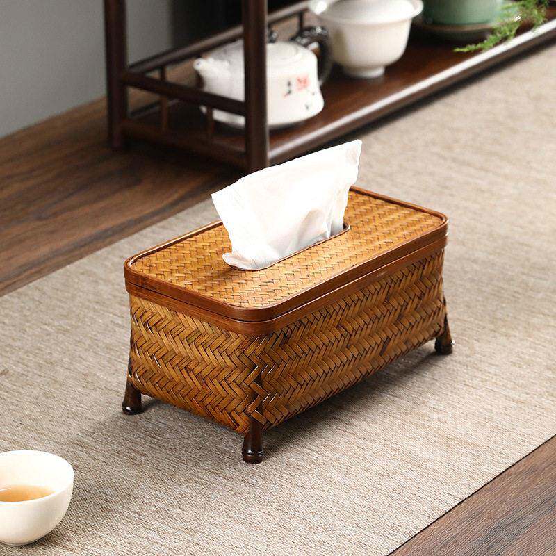 竹编纸巾餐盒新中复古大漆厅抽客纸盒竹编丁香家居巾盒茶桌禅意装