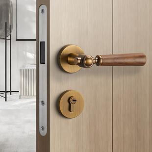 覆古胡桃木门把手室内门锁卧室家用静音木门锁法式 房门锁具 中式