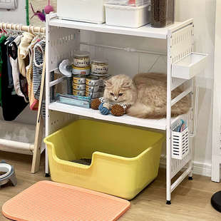 猫砂盆上方置物架阳台收纳宠物用品收纳架多层猫窝架子伸缩储物架