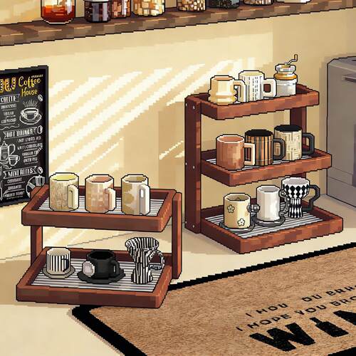 实木杯架子收纳置物架餐桌面多层水杯马克咖啡杯架厨房水吧展示架