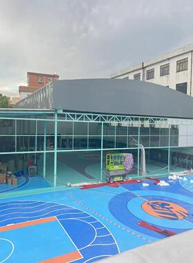 广东厂家14291篮球场电折动叠活动户外移动悬棚空轨道遮阳控推拉