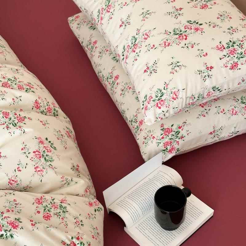 A类天竺棉套笠纯棉床单床被件套网红裸睡复古小碎花针织棉VVC四件