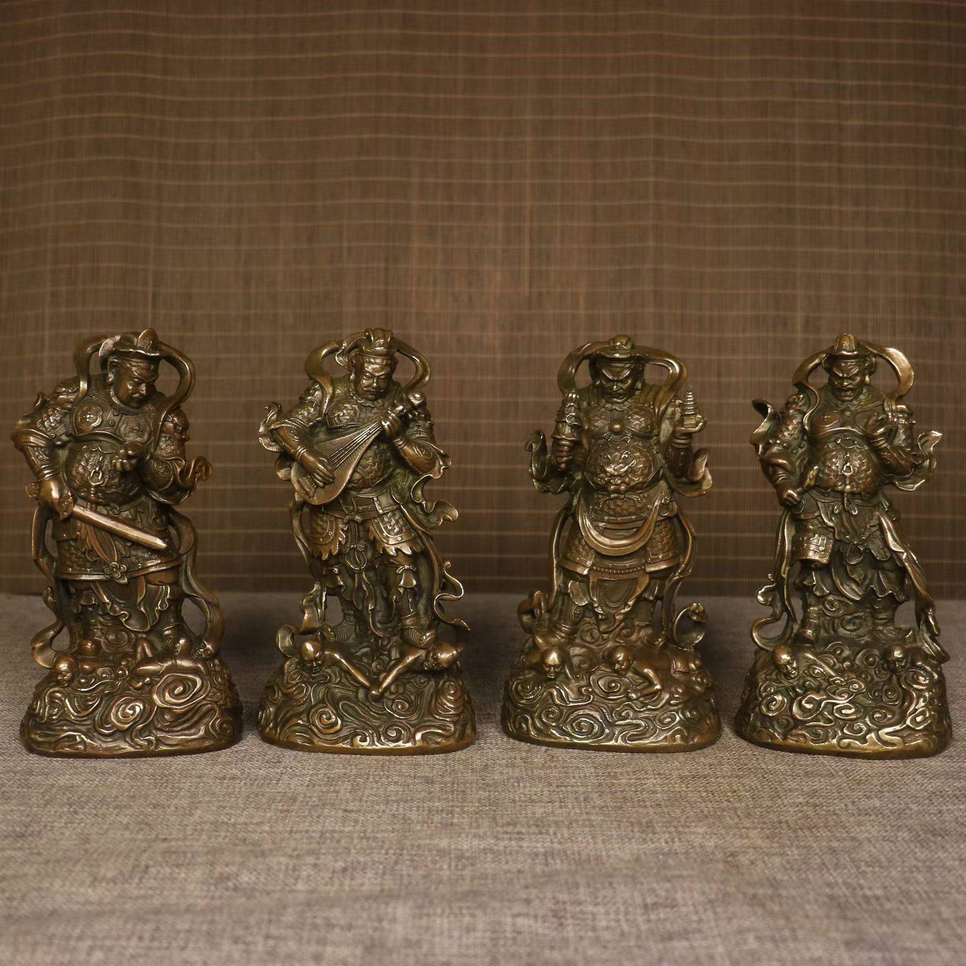做旧仿古铜四大天王仿紫铜摆件古玩收藏家居办公装饰工艺品古董