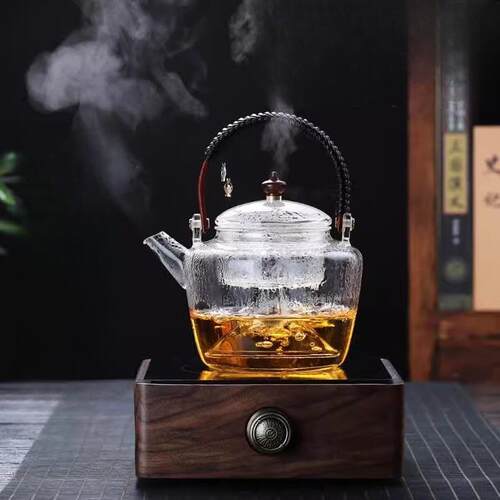 高硼硅玻壶璃茶壶煮两茶用围炉煮耐热大金银鱼壶容量烧水编绳玻璃