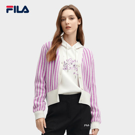 FILA 斐乐女士编织外套2024春季时尚休闲V领双色毛衣开衫