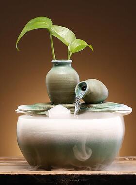 新中国风小陶瓷流水财饰品鱼缸店开业礼品家居客厅入口装饰