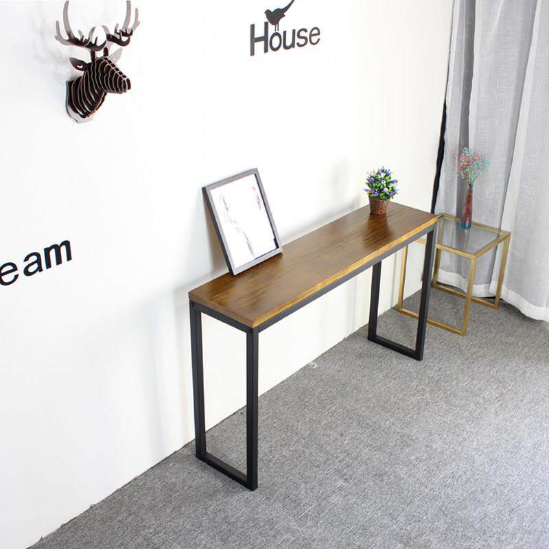 美式实木玄关桌子铁艺简约长条桌北欧客厅案台墙边长条窄边桌条几