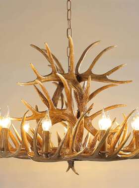 鹿角灯美式复古客餐厅卧室书房吊灯北欧原木风民宿小木屋吊灯