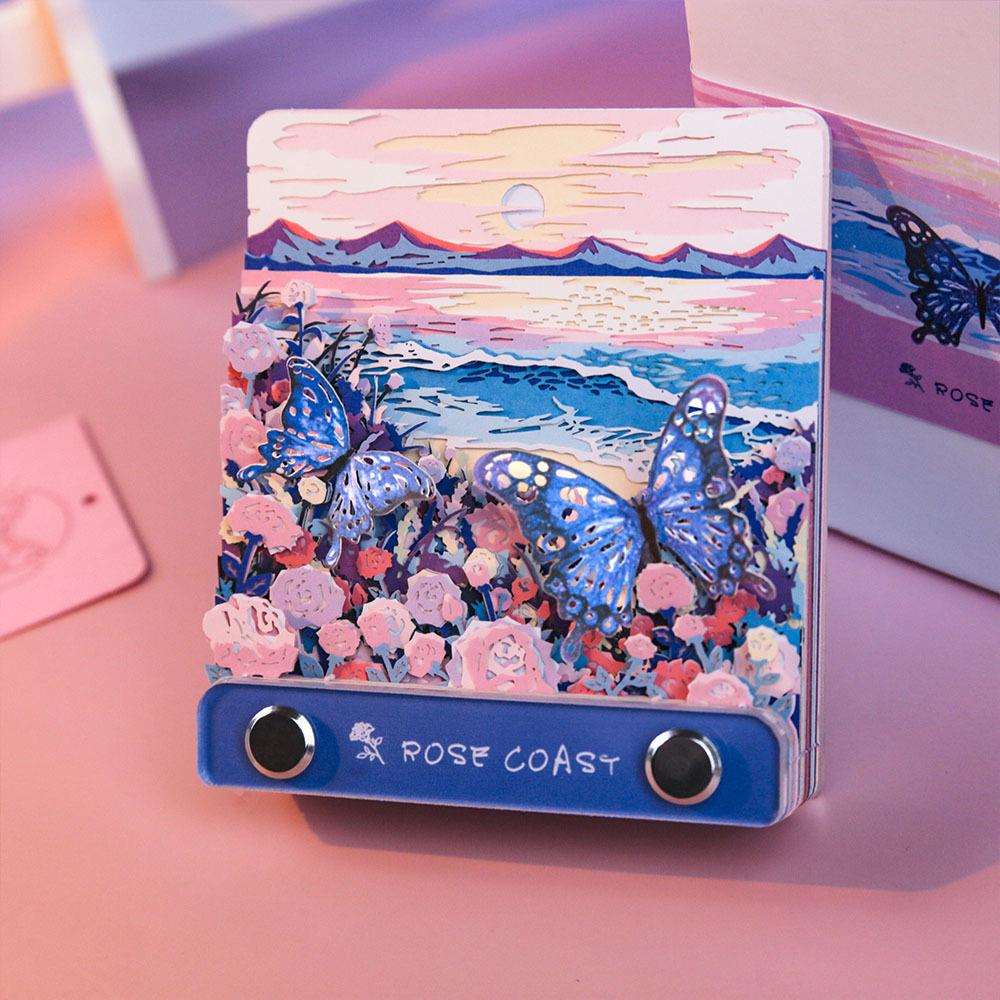 跨境新款蝴蝶3d立体便签本可撕创意文创纸砖玫瑰海岸镂空雕刻本