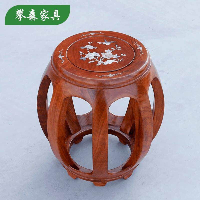 【手工印花】花梨木鼓凳家用餐桌红木圆凳子中式古典实木茶几坐墩