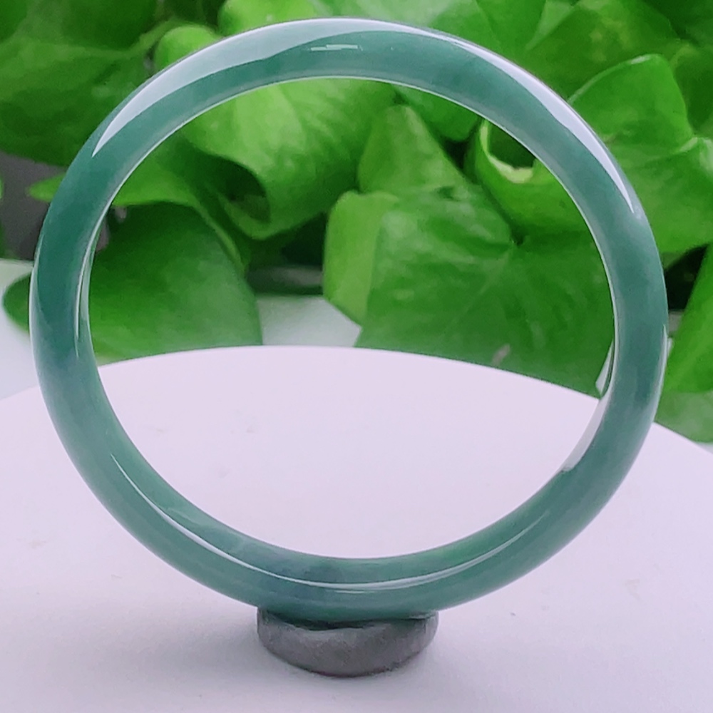 天然真品翡翠正品 冰水润气质细腻冰透冰蓝水满色正圈手镯28.29g