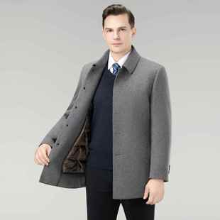 加厚绒双面呢胆子白鸭内冬季 C士中长款 翻领毛 大衣8306 高档男韩版