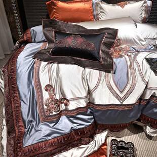 亦莱莎欧式 四件套套件 高精密锦缎刺绣床品奢华多件套床单床盖款