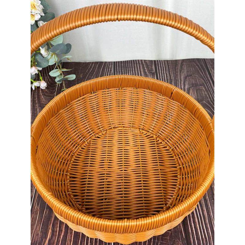 W134【两个套装】家用购物篮超市纯手工编织篮买菜圆形收纳手新品