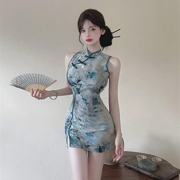 夜总会工作服新中式旗袍洋装气质优雅修身显瘦性感包臀短裙女夏