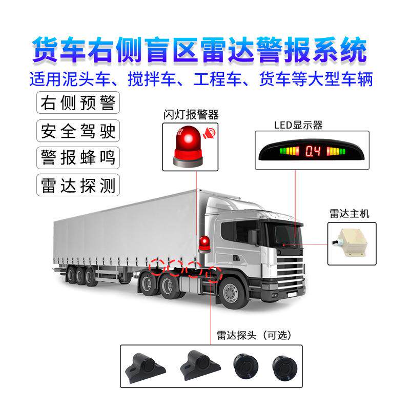 24V货车雷达右侧盲区探测真人语音报警泥头车工程车监控倒车